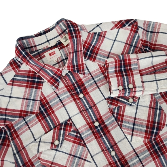 LEVI'S Barstow Western red check snap shirt M cowboy classic fit vintage vibe - Picture 2 of 15